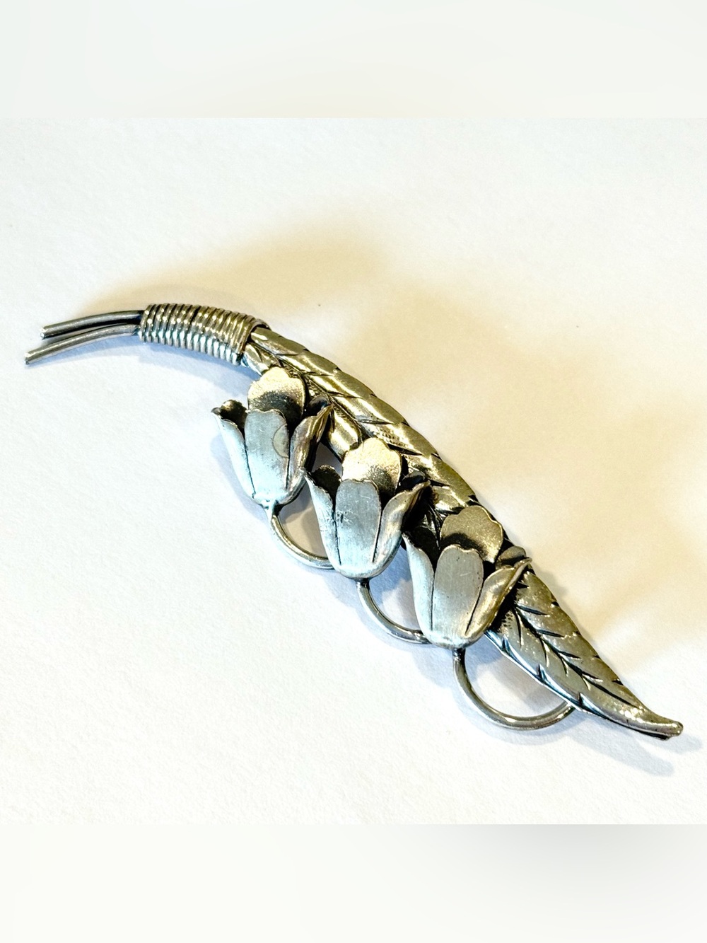 Vintage Sterling Silver 925 Lily Of The Valley Floral Flower Brooch Modernist